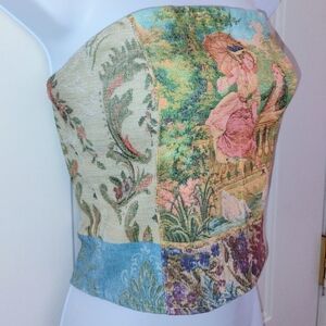 SHEIN Cottagecore Vintage Print Ribbon Corset Top